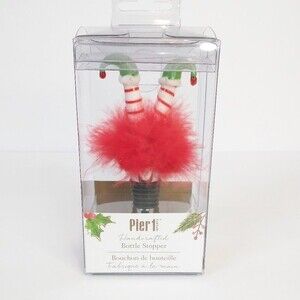 Pier 1 Imports Holiday Tipsy Upside-Down Elf Bottle Stopper Feather Skirt NIB